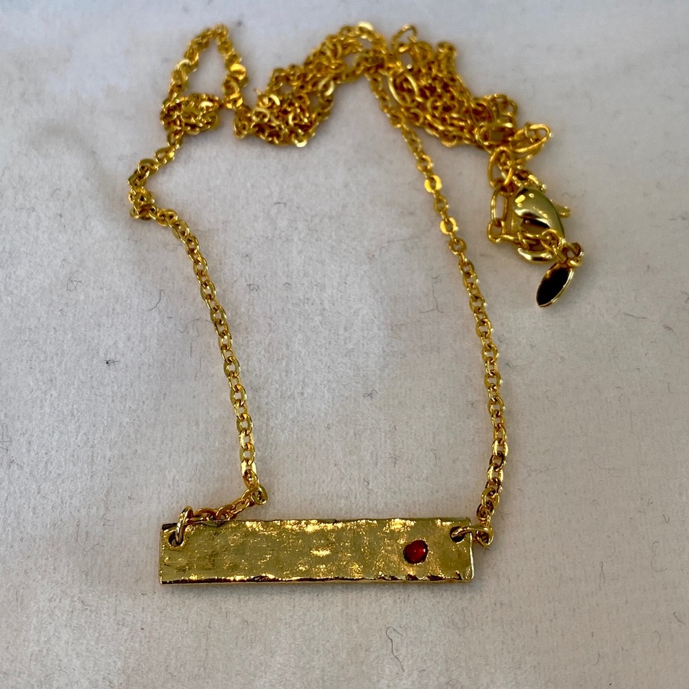 Gold and Ruby, Cancer Birthstone Necklace Bar